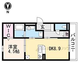 京都地下鉄東西線 石田駅 徒歩5分の賃貸アパート 1階1LDKの間取り