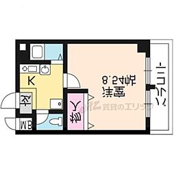 京都市営烏丸線 五条駅 徒歩3分の賃貸マンション 4階1Kの間取り