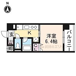 ラグゼナ清水五条 1Kの間取図画像