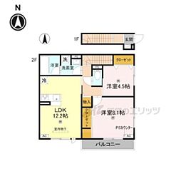 アレ・デ・フルール西向日駅前B棟 2LDKの間取図画像