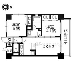 エステムプラザ京都聚楽第雅邸 2DKの間取図画像