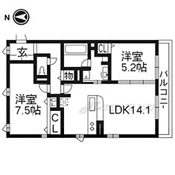 グレース洛西口A 2LDKの間取図画像