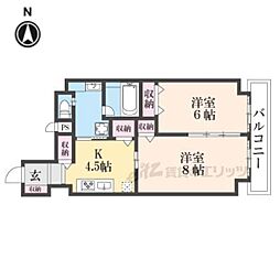 京福電気鉄道北野線 北野白梅町駅 徒歩20分の賃貸マンション 3階2DKの間取り