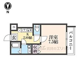 ビエノス京都花園 2階1Kの間取り