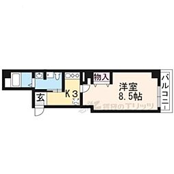 フラッティ西陣 2階1Kの間取り