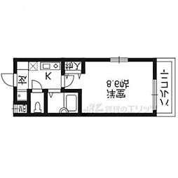 トゥルー西ノ京 1階1Kの間取り