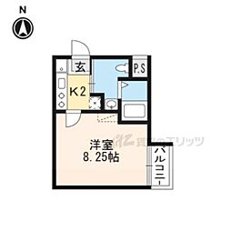 京福電気鉄道北野線 北野白梅町駅 徒歩4分の賃貸マンション 2階1Kの間取り