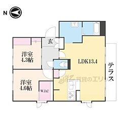 京福電気鉄道北野線 北野白梅町駅 徒歩7分の賃貸アパート 1階2LDKの間取り