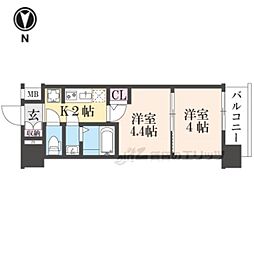 JR東海道・山陽本線 西大路駅 徒歩10分の賃貸マンション 2階2Kの間取り