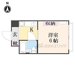 京都市営烏丸線 今出川駅 徒歩1分の賃貸マンション 1階ワンルームの間取り