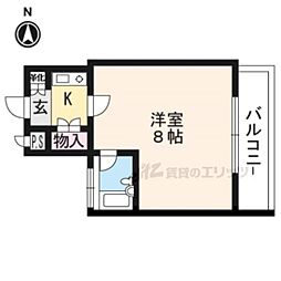 ヴィラエトワール西院 2階1Kの間取り