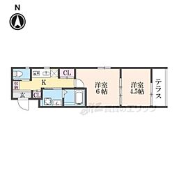 アドバンス京都リエートI 1階2Kの間取り