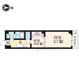 朱雀館 4階1Kの間取り