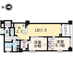 アトラス京都御所西 2階2LDKの間取り