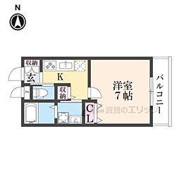 GRAND CASA TENJINGAWA 3階1Kの間取り