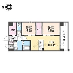 京福電気鉄道北野線 北野白梅町駅 徒歩13分の賃貸マンション 3階2LDKの間取り