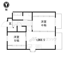 京都市営烏丸線 京都駅 徒歩13分の賃貸マンション 6階2LDKの間取り
