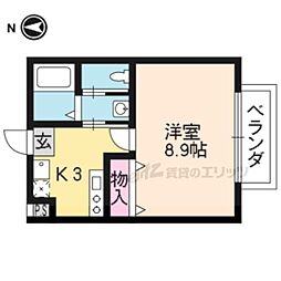 京福電気鉄道北野線 北野白梅町駅 徒歩9分の賃貸マンション 4階1Kの間取り