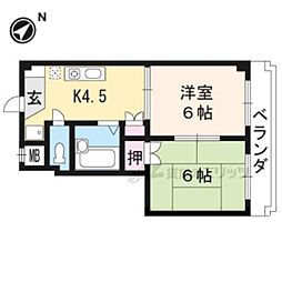 カサミエーヌ紫野 2Kの間取図画像