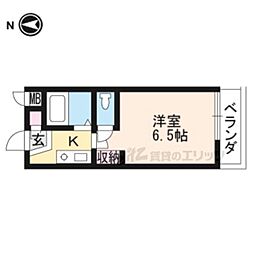 グランツ冷泉 1Kの間取図画像