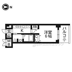 エステムプラザ京都三条大橋 1Kの間取図画像