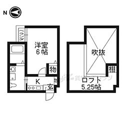 京都市営烏丸線 今出川駅 徒歩14分の賃貸マンション 1階1Kの間取り