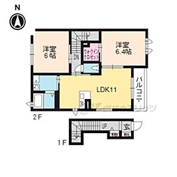 グランシード等持院 2階2LDKの間取り
