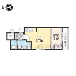 JR山陰本線 丹波口駅 徒歩8分の賃貸アパート 2階1DKの間取り