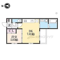 JR山陰本線 丹波口駅 徒歩7分の賃貸アパート 1階1DKの間取り
