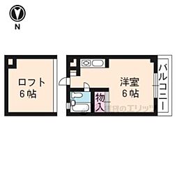 京福電気鉄道北野線 北野白梅町駅 徒歩8分の賃貸アパート 2階1Kの間取り