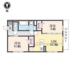 仮称)右京区嵯峨野芝野町ハイツ 3階2LDKの間取り