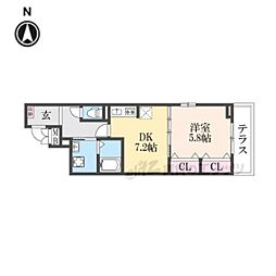 阪急嵐山線 松尾大社駅 徒歩22分の賃貸アパート 1階1DKの間取り