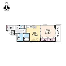 梅津東構口町アパート 3階1DKの間取り