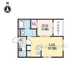 （仮称）太秦西蜂岡町B 2階1LDKの間取り