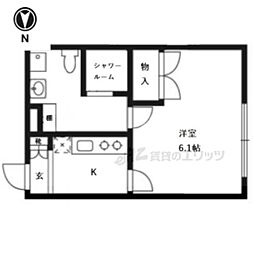 グレースアレイ西院 5階1Kの間取り
