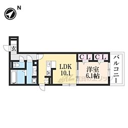 太秦レジデンスW棟 1LDKの間取図画像