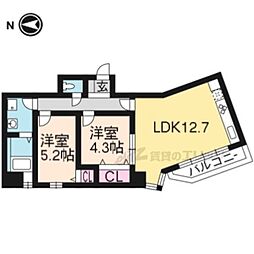 ウェーブ 2LDKの間取図画像