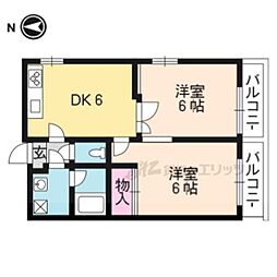 京都市営烏丸線 北大路駅 バス12分 大宮交通公園前下車 徒歩2分の賃貸マンション 4階2DKの間取り