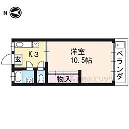 マンション古都 2階1Kの間取り