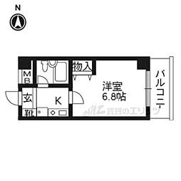 リバティ東大路 5階1Kの間取り