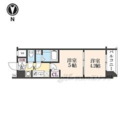 JR山陰本線 二条駅 徒歩15分の賃貸マンション 5階2Kの間取り