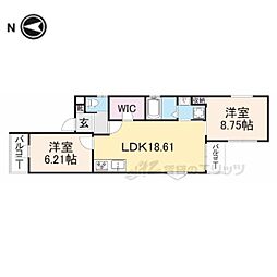 京都グランデ五番館 2階2LDKの間取り
