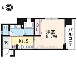 京都地下鉄東西線 二条駅 徒歩17分の賃貸マンション 2階1Kの間取り