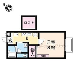 セジュール鴨土 2階1Kの間取り