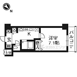 京都市営烏丸線 北大路駅 徒歩9分の賃貸マンション 2階1Kの間取り