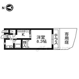 Ｗｅｓｔ　ｃｏｕｒｔ　北白川 1階1Kの間取り