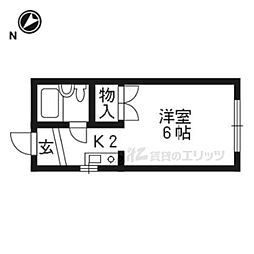 京都市営烏丸線 松ヶ崎駅 徒歩10分の賃貸アパート 2階1Kの間取り