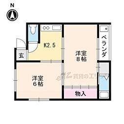 コーポラス太田 2階2Kの間取り
