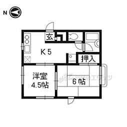 エクセレントさわらぎI 2階2Kの間取り
