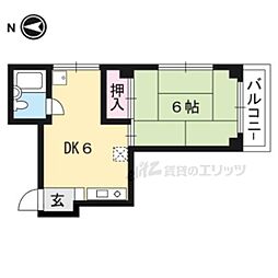 叡山電鉄鞍馬線 八幡前駅 徒歩1分の賃貸マンション 2階1DKの間取り